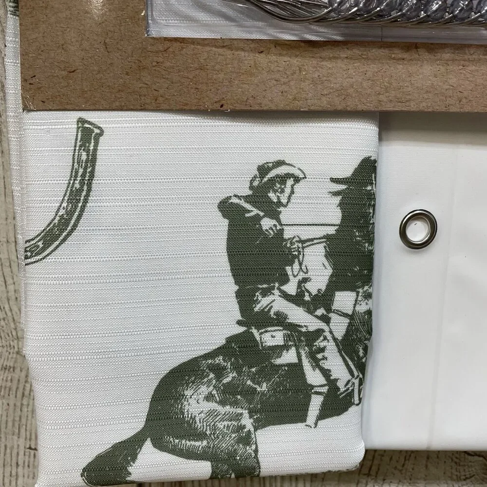 Wrangler Shower Curtain Set 14pc Desert Horse Cactus White Green Cowboy Boot New